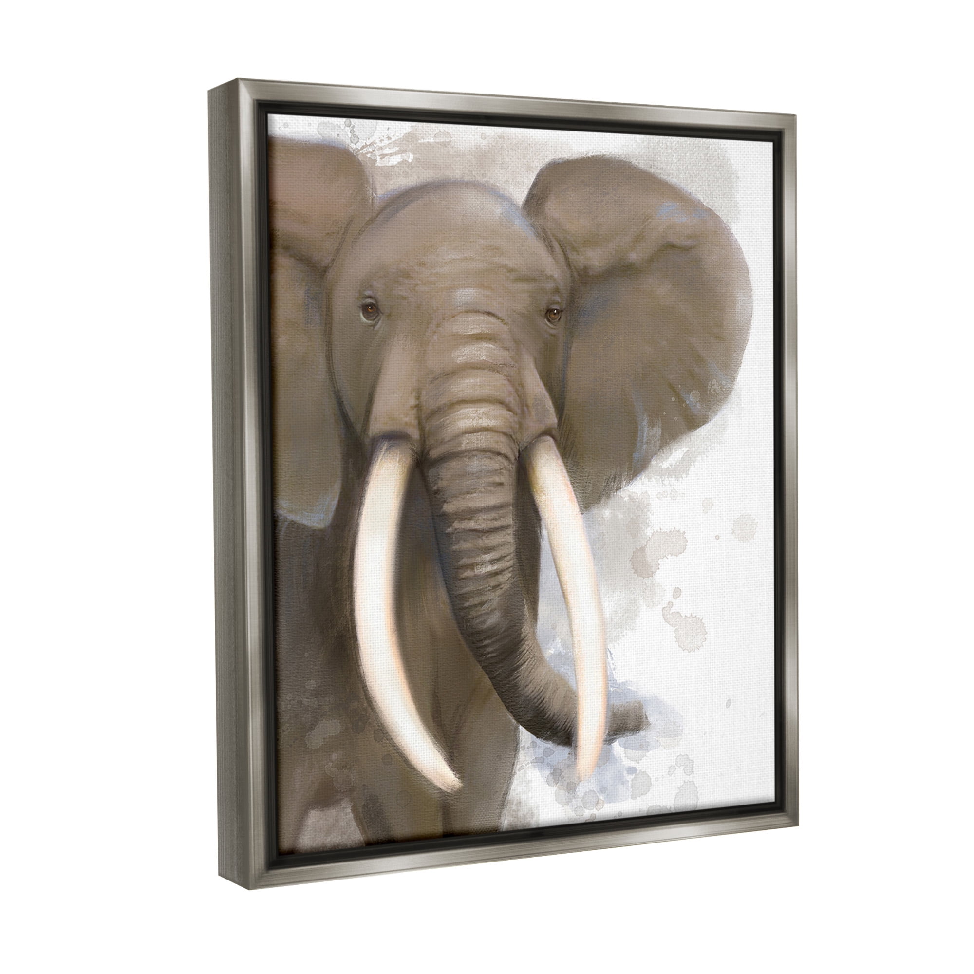 Stupell Industries Elephant & Modern Splash Animals & Insects Painting Gray Floater Framed Canvas Art Print Wall Art, 25 x 31