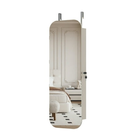 Jewelry Armoire Organizer with Full Length Door or Wall Mounted Lockable Storage Cabinet Interior Mirror White