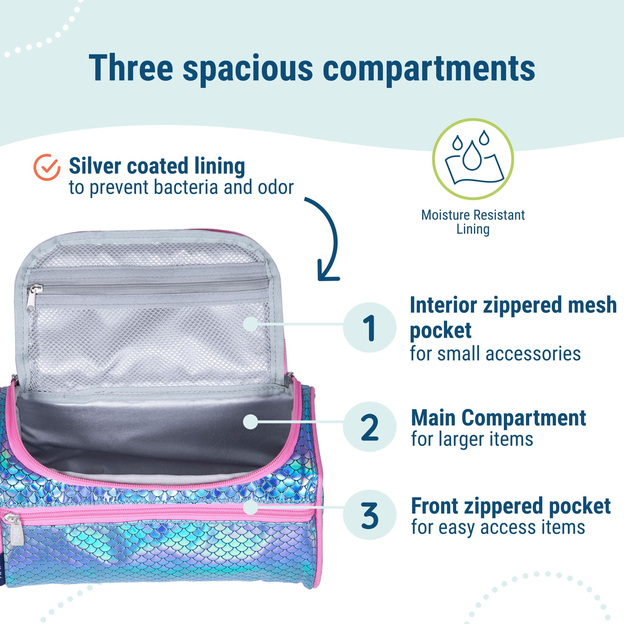 Wildkin Kids Travel Toiletry Bag (Mermaid Scales)