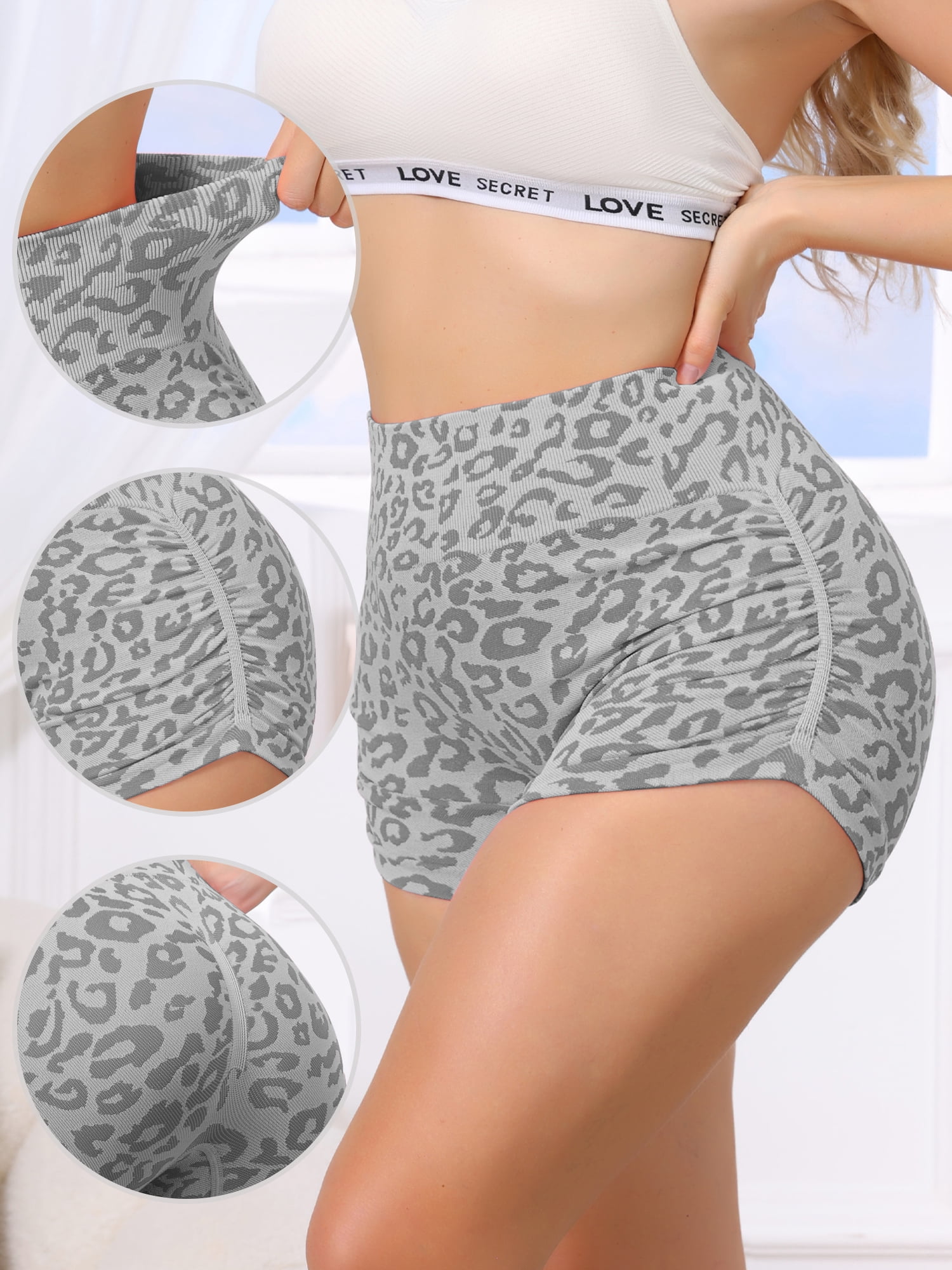 DARING DIVA Women's High Waisted Leopard Boxer Briefs Shapewear XL Light Grey