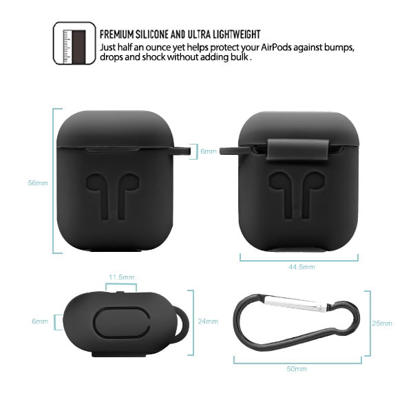 vindue lægemidlet Beliggenhed Apple Airpods Silicone Cover Charger Desktop Charging Headphones Earbuds  Accessories for Airpod 1st & 2nd Generation Charger Silicone Rubber TPU  Case Cover BLACK color with Carabiner Clip - Walmart.com