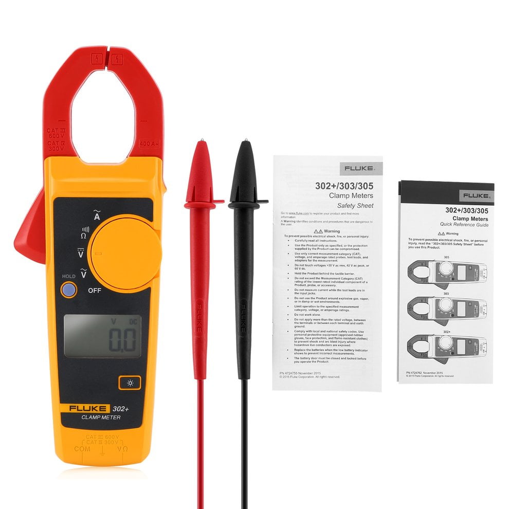 Fluke F302+ Digital Clamp Meter Multimeter DC/AC Ammeter Voltmeter Ohm