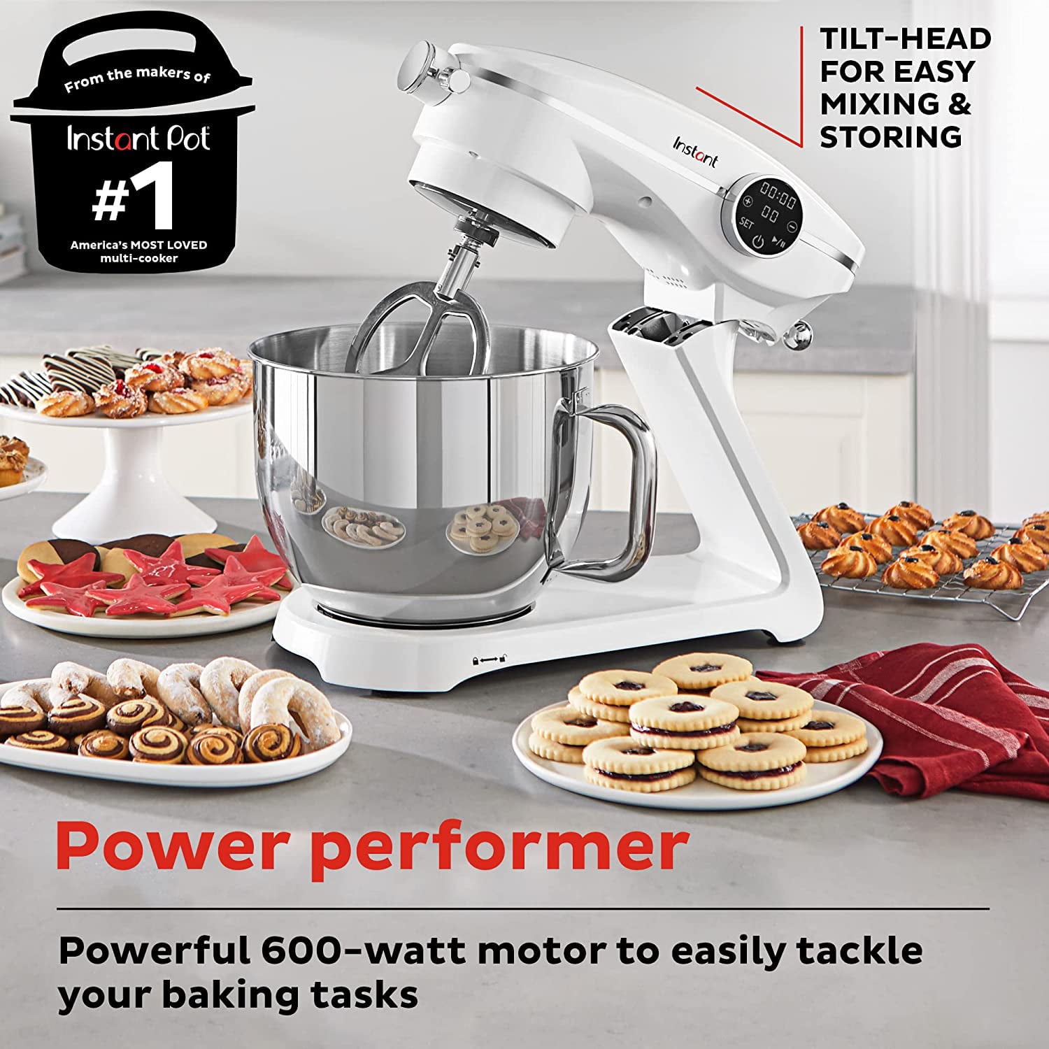  Instant Pot Stand Mixer Pro,600W 10-Speed Electric Mixer with  Digital Interface,7.4-Qt Stainless Steel Bowl,From the Makers of Instant Pot,Dishwasher  Safe Whisk,Dough Hook and Mixing Paddle,Blue : Everything Else
