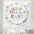 thumbnail image 1 of Party Tapestry, Hello Words with Elements and Funny Owl Birds Welcome Party, Fabric Wall Hanging Decor for Bedroom Living Room Dorm, 5 Sizes, Multicolor, by Ambesonne, 1 of 1