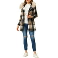 thumbnail image 2 of MODA NOVA Juniors Long Sleeves Detachable Faux Fur Trim Plaid Overcoat with Hood Brown M, 2 of 6