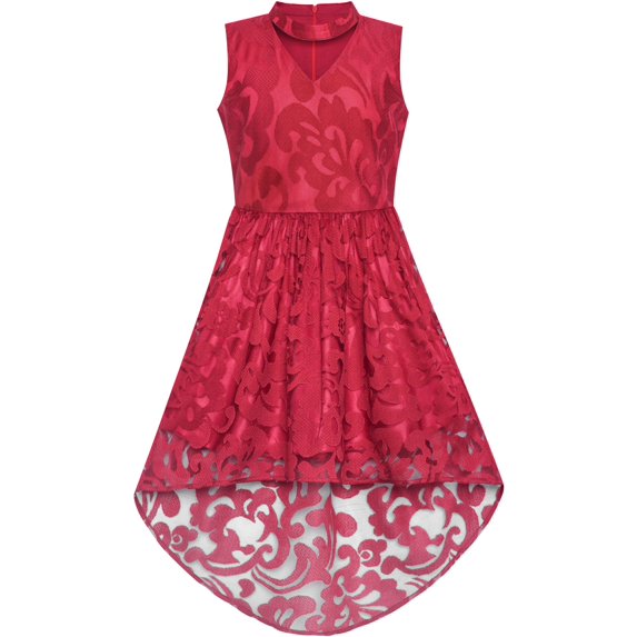 Girls Dress Burgundy Lace Halter Hi-low Dress Dancing Party 6 Years