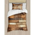 thumbnail image 3 of Wooden Queen Size Duvet Cover Set, Rustic Floor Planks Print Grungy Look Farm House Country Style Walnut Oak Grain Image, Decorative 3 Piece Bedding Set with 2 Pillow Shams, Brown, by Ambesonne, 3 of 3