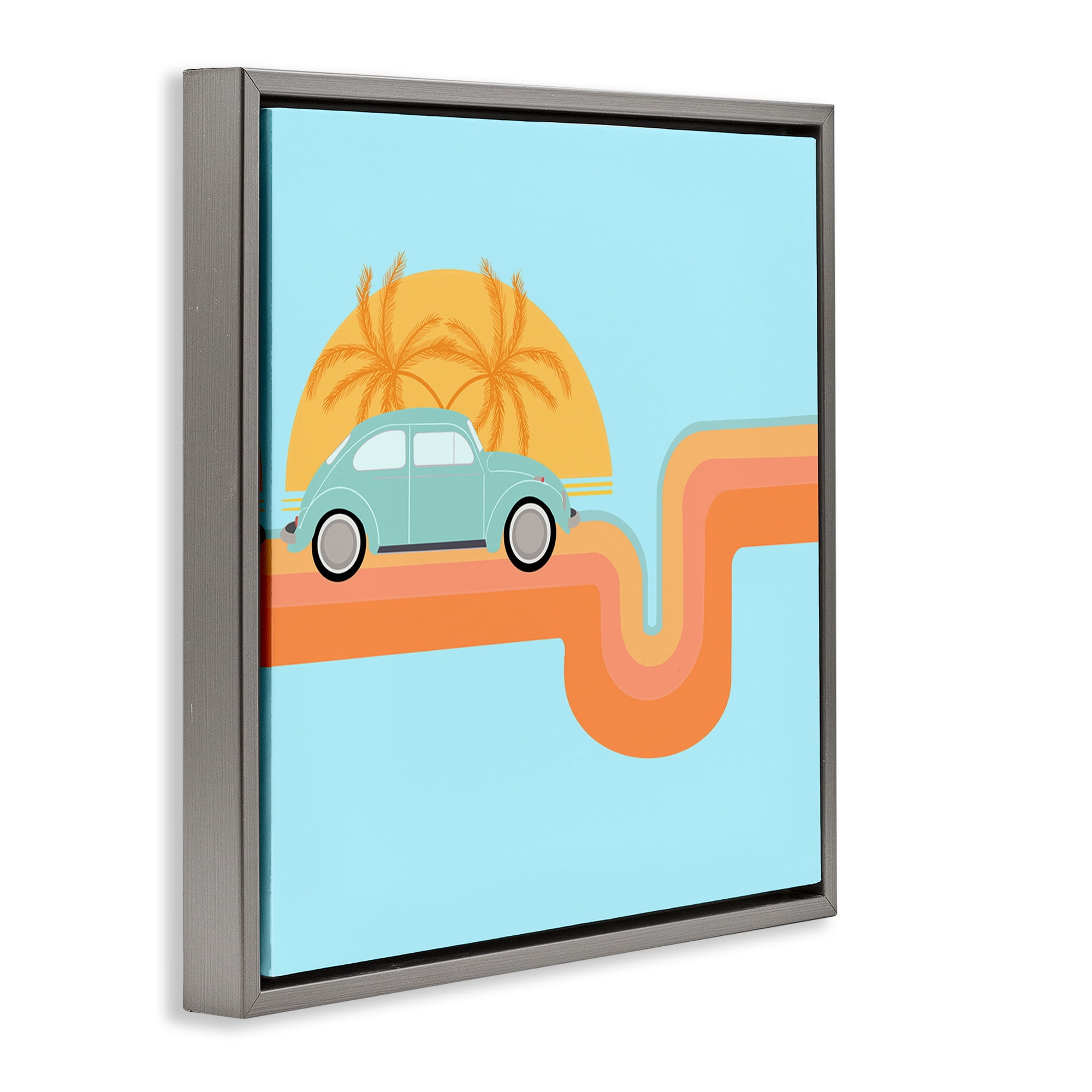 Stupell Industries Retro Tropical Cruisin' Transportation Painting Gray Floater Framed Canvas Art Print Wall Art, 18 x 18