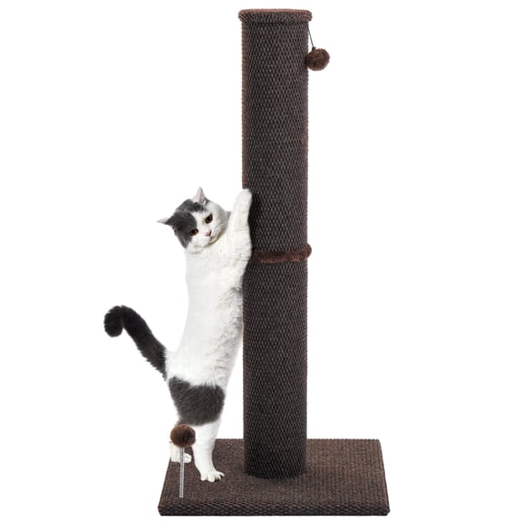 Cat Craft 41.73 ” Brown Faux Fur Large Cat Scratching Post with Replaceable Toys and Sturdy Base