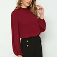 thumbnail image 2 of Stand Collar Blouse Pure Color Lantern Long Sleeve Breathable Chiffon Women Blouse for Home Office Shopping Travel, 2 of 6