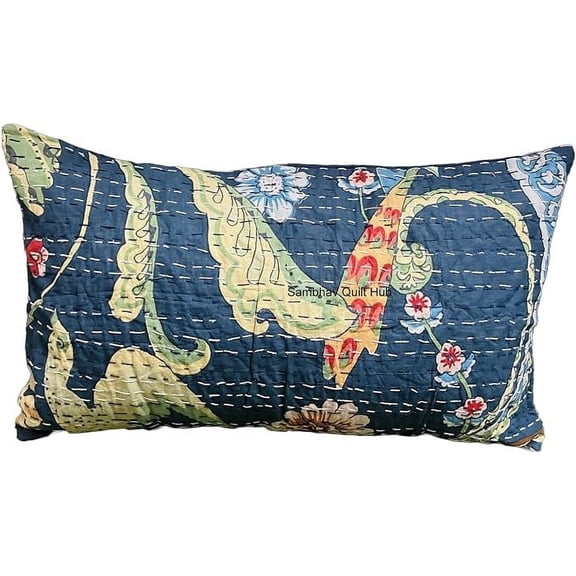 Handmade Vintage Handblock Animal Jungle Monkey Print Floral Kantha Quilt Sofa Throw Vintage Home Decorative Lumbar Boho Throw Pillow Cover
