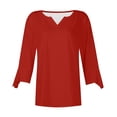 thumbnail image 5 of LEAVINGSUO Fall Winter Womens Fashion New Casual Long Sleeve T-Shirts for Women Women's Casual V-neck 3/4 Sleeve Flared Sleeve Top T-Shirt Long Sleeved V-neck Top/shirt Red XL, 5 of 5