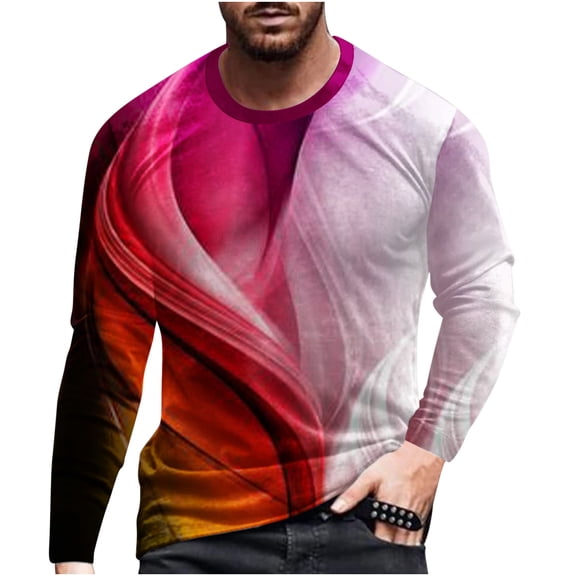 Qingpeng Mens T Shirts 2024 Christmas Funny 3D Graphic Print Long Sleeve T Shirt Casual Workout Slim Tops