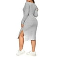 thumbnail image 5 of Gvmfive Women Plus Size Casual Solid Color Long Sleeve Split Dress, 5 of 5