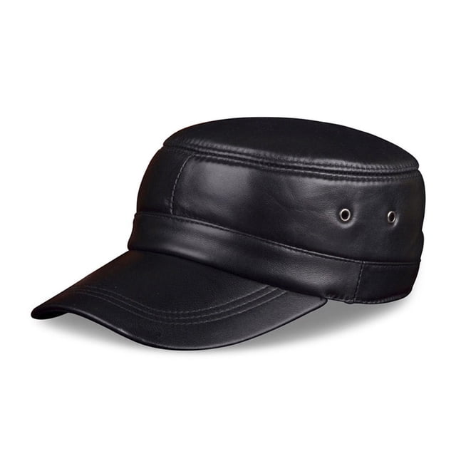 Genuine Leather Rider Style Cowhide Fashion Army Cap Box Hat Cadet Visor Men's Baseball Hats Caps ,Fashion