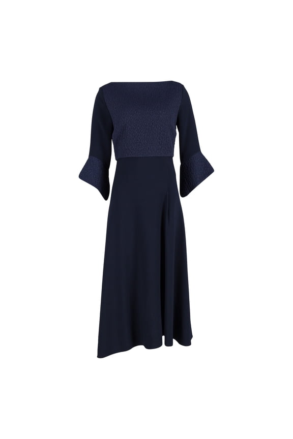 Pre-Owned Roland Mouret Bateau Neckline Midi Dress in Navy Viscose