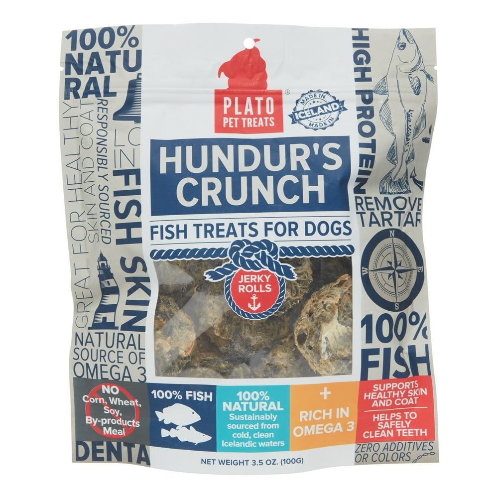 Plato Treats Hundur's Crunch Jerky Rolls Fish Dog Treats, 3.5 Oz