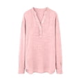 thumbnail image 4 of ClodeEU Women's V Neck Long Sleeve Button Shirt ,Solid Color Casual Loose Blouse Pink,Womens Plus XL, 4 of 8