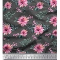 thumbnail image 1 of Soimoi Grey Heavy Canvas Fabric Leaves & Chrysanthemum Floral Printed Fabric 1 Yard 58 Inch Wide, 1 of 3