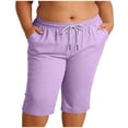 thumbnail image 5 of Women's Plus Size Shorts, Drawstring Elastic Waist Shorts with Pockets, Cotton Blend Loose Sport Knee‑Length Shorts for Beach Workout Daily | TruHer,Purple 2XL, 5 of 8