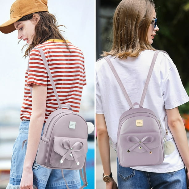 3-Piece Mini Leather Backpack Set, Bowknot Decor, Casual  display picture 1