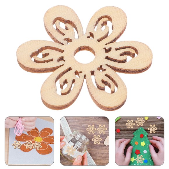 SHINYPASING 20Pcs Flower Pattern Wood Carved Applique for Creative Users in Beige Color for DIY Home Decoration