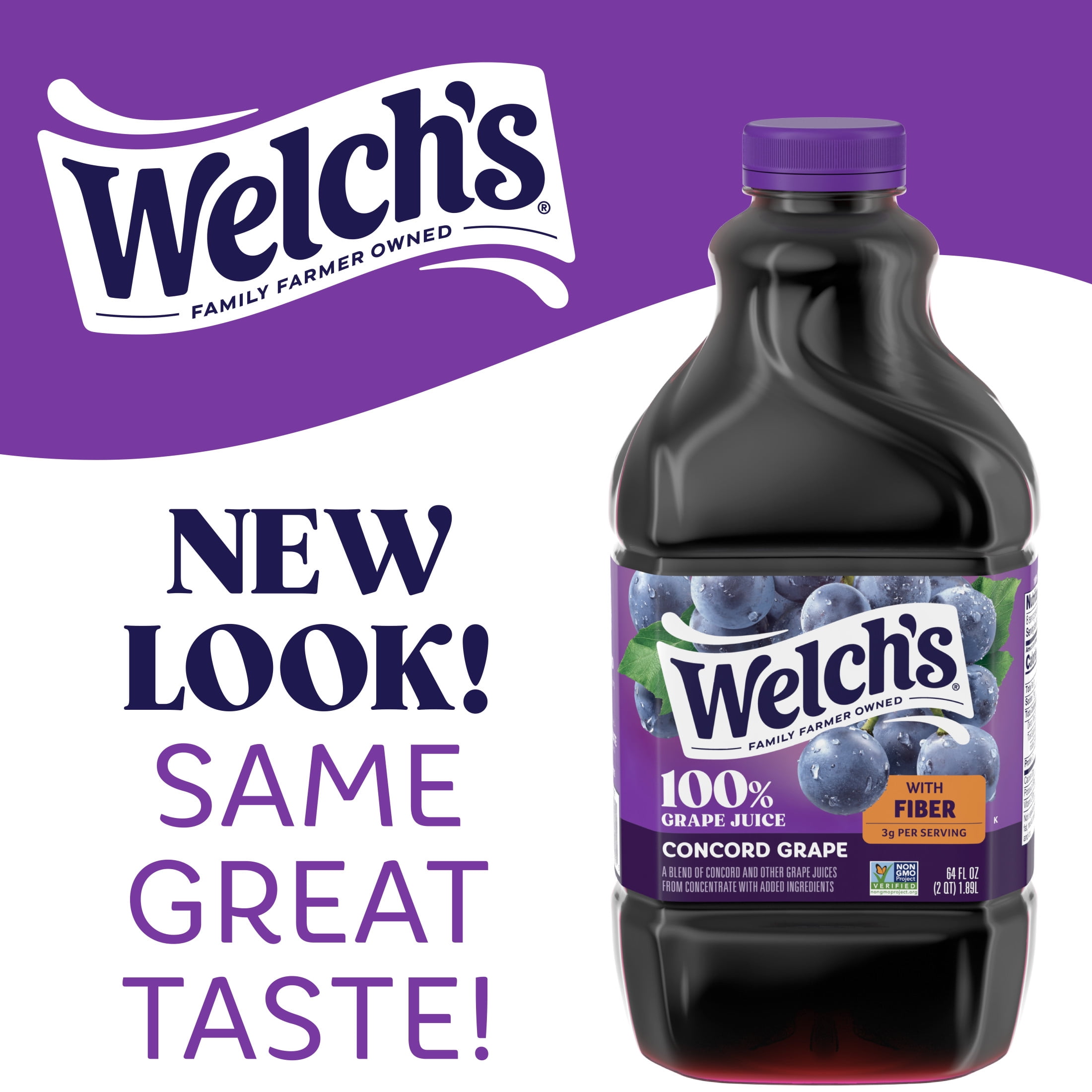 Welch's 100% Grape Juice with Fiber, Concord Grape, 64 fl oz Bottle