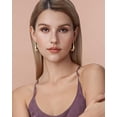 thumbnail image 2 of SNGIA 18K Gold Plated Oval Dangle Hoop Earrings with Cotton Resin Accent for Women, 2 of 6