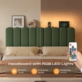 thumbnail image 4 of Pinmoco Queen Upholstered Headboard with Storage, LED Lights and Charging Station, Olive Green Striped Upholstery, Height Adjustable, Easy Assembly(Bed Headboard Only), 4 of 10