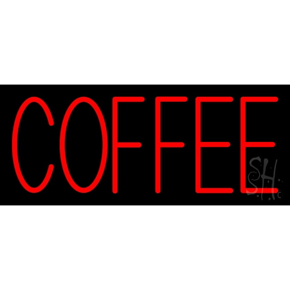 Red Coffee LED Neon Sign 10 x 24 - inches, Black Square Cut Acrylic Backing, with Dimmer - Bright and Premium built indoor LED Neon Sign for café and stroefront.