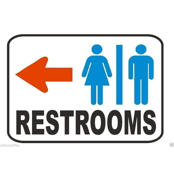 Restroom Sign Male Female Left Arrow Safety Business Sign Decal Metal Aluminum Sign Size: 8 x 12 Inch