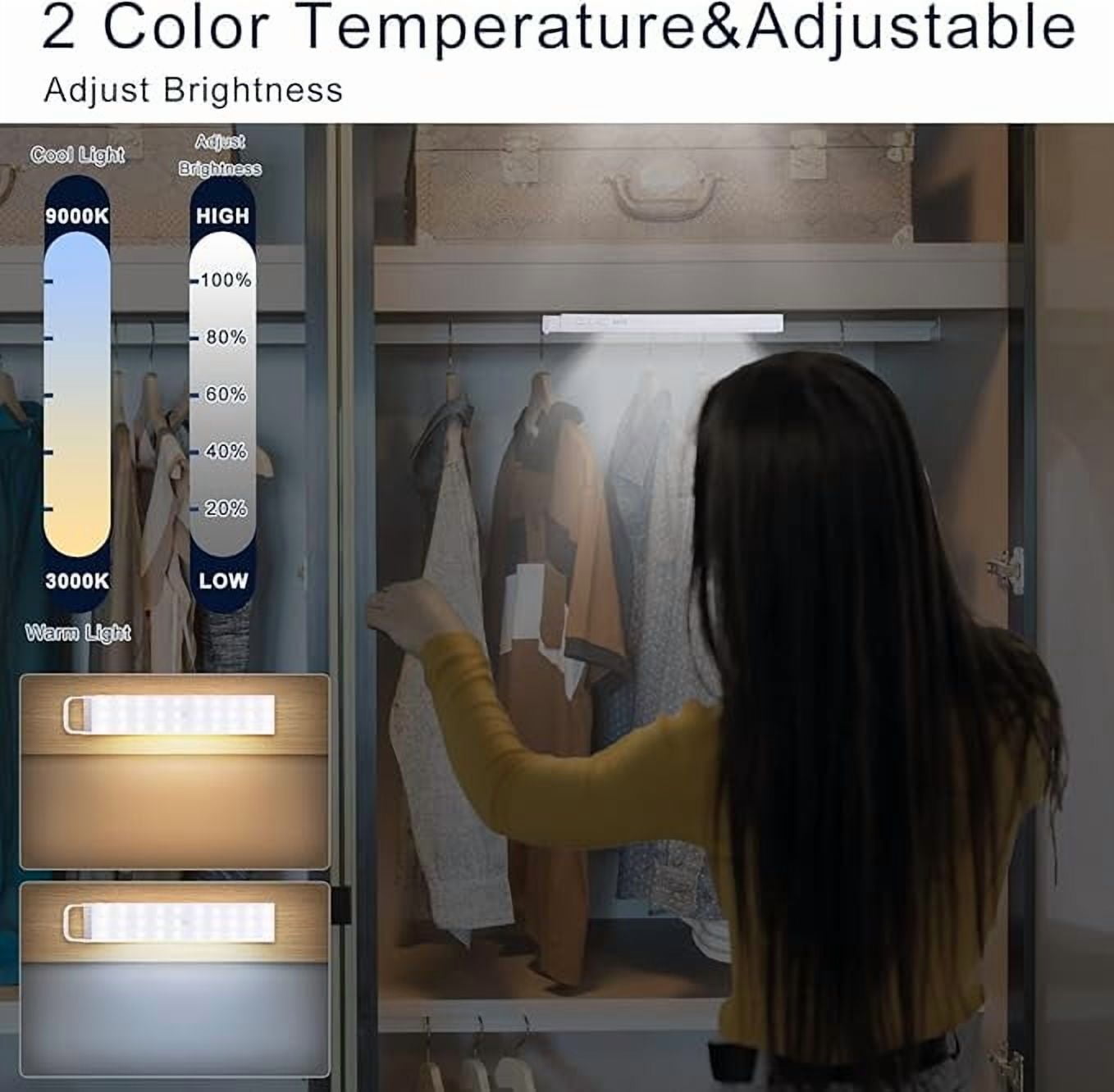Yifeid Motion Sensor Closet Lights, Wireless 60 LED Under Cabinet Lights USB Rechargeable Kitchen Cupboard Lights with Magnetic Strip and Hook Auto on/off Night Light for Wardrobe Hallway Closet