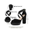 thumbnail image 6 of BLISSFUL STEP Peep Toe Platform Velvet Crisscross Strap Block Heel Sandals for Women Black 6, 6 of 8