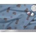 thumbnail image 2 of Soimoi Blue Georgette Viscose Fabric Snowflake & House Clip Art Decor Fabric Printed Yard 42 Inch Wide, 2 of 3