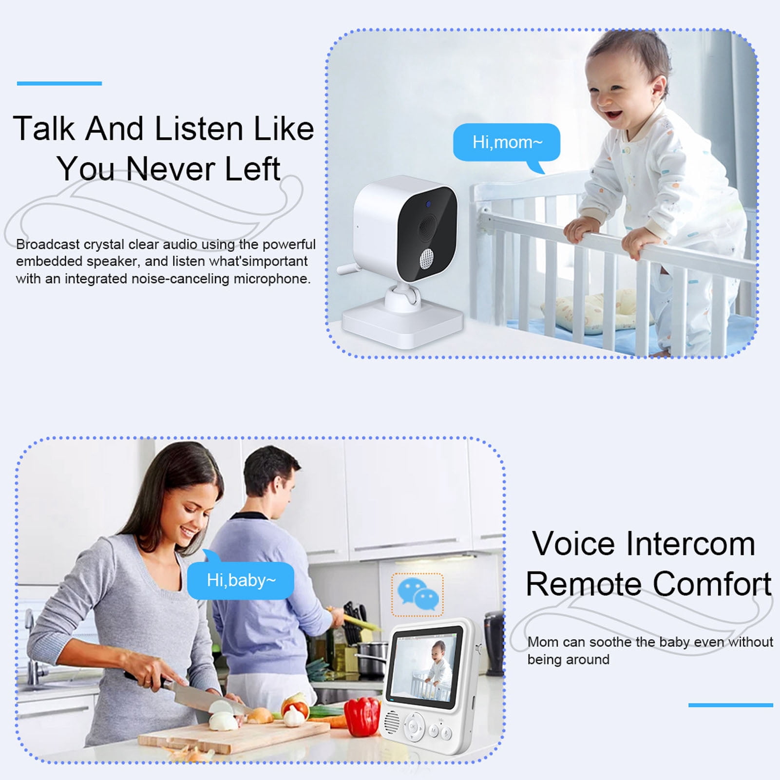 Suodoka 2.8 Inch / 7.1 cm Wireless Video Baby Monitor with Camera and Audio, 2-Way Talk, Night Vision, Temperature Sensor, Crying Detection, Built-in Battery, Lullabies - EU Plug