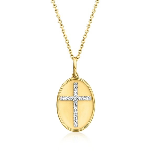 Ross-Simons 0.15 ct. t.w. Diamond Cross Oval Pendant Necklace in 18kt Gold Over Sterling, Women's, Adult