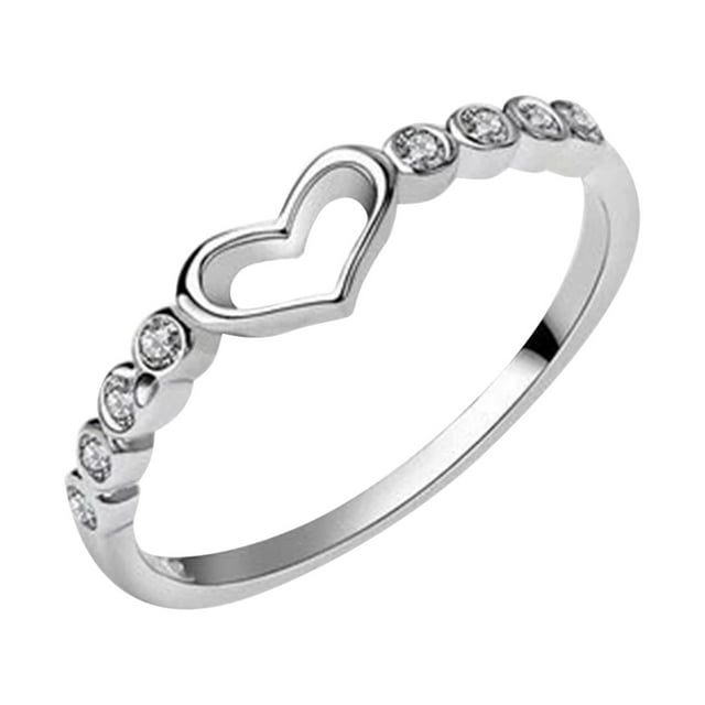 Anillo de Plata Pura Joyería Femenina Anillo Hueco Conjunto de Cristal en Forma de Corazón Joyería de Moda Anillos de Plata Joyería Mujeres