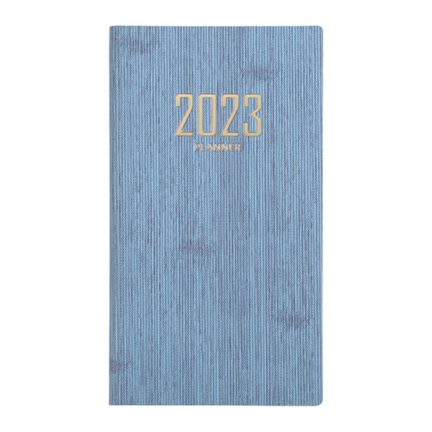 Agenda 2023 con calendario y tapa de cuero para citas de Año Nuevo en familia. Azul oscuro