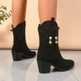 thumbnail image 7 of KEGIRLOM Women Fashion Casual Winter Pointed Middle Heel Large Heel Bow Beaded Mid Heeled Boots Black 6, 7 of 7