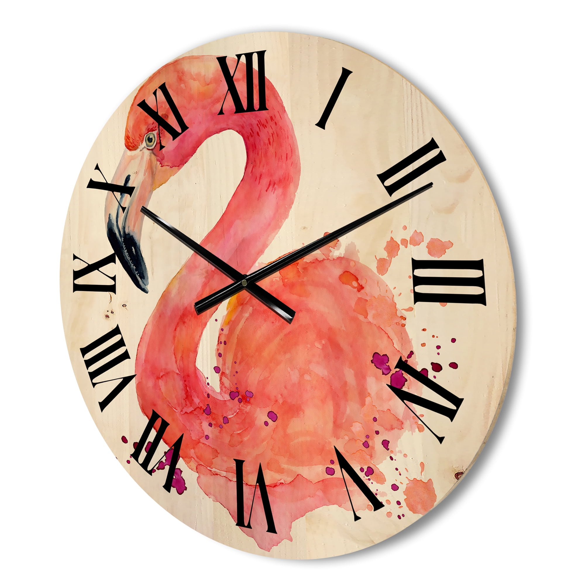 Designart 'Abstract Portrait of Pink Flamingo I' Farmhouse Wood Wall Clock