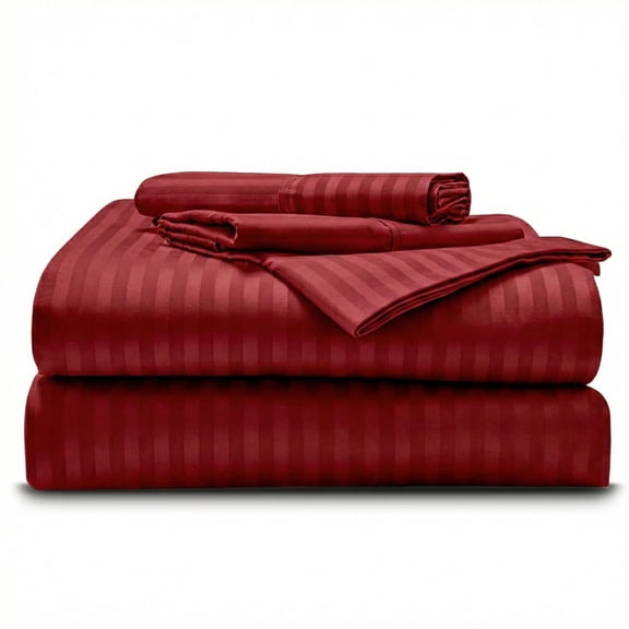 1000TC Egyptian Cotton 4-Piece Striped Sheet Set, 10" Deep Pockets - Twin, Burgundy Stripe