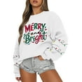 thumbnail image 6 of Women's Fashion Casual Long Sleeve Crewneck Loose Fit Pullover Fleece Sweatshirt with Christmas Holiday Print MERRY and Bright for Comfortable Everyday Wear,White,XL, 6 of 6