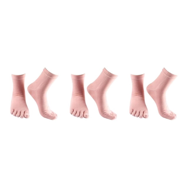 relayinert Chaussettes Hautes à Cinq Orteils en Coton Extensible Chaussettes de Sport Solides Roses 3ensemble