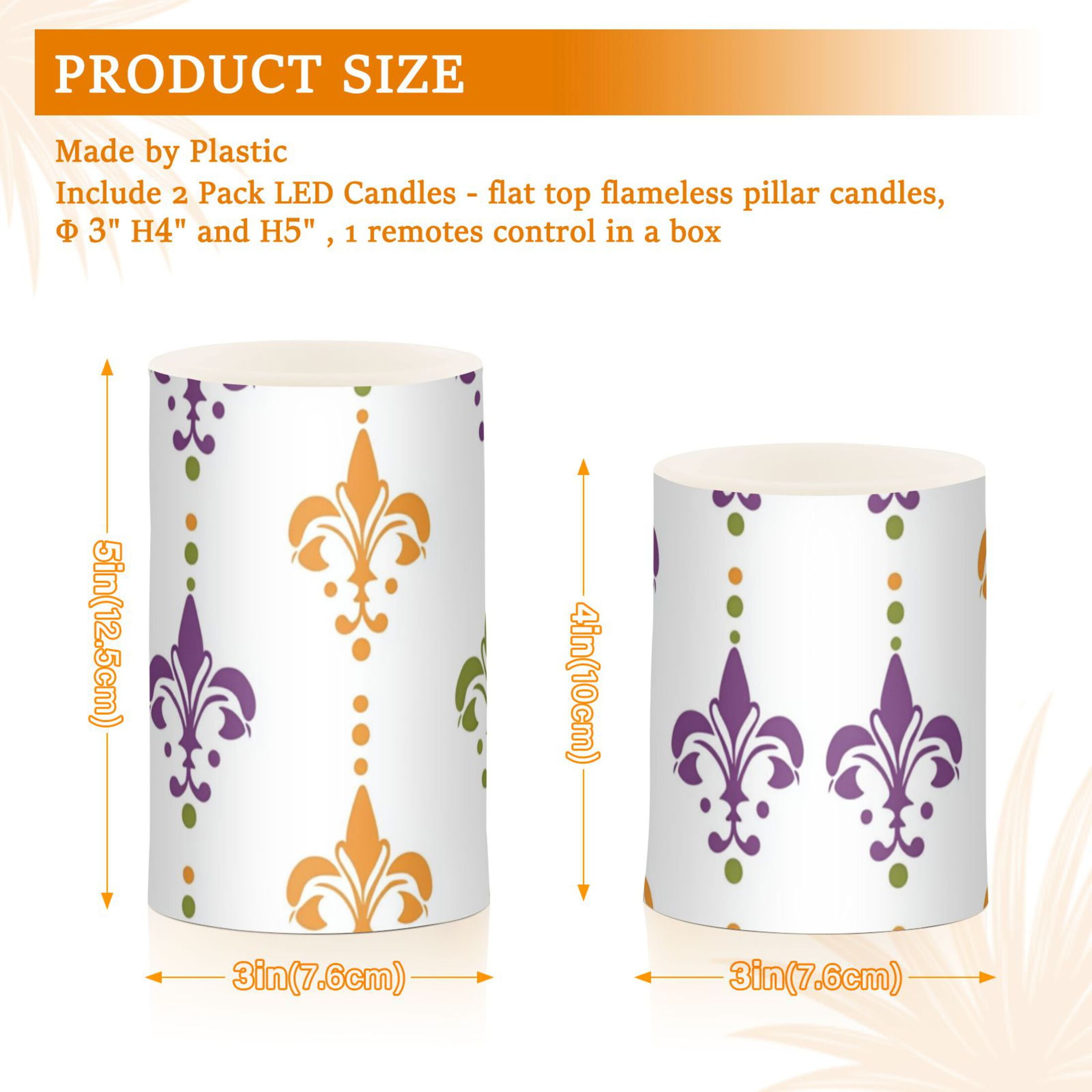 Mardi-gras Flower Patterns Flickering Flameless Candles LED Tealight Battery Operated with Remote Set of 2 Holiday Decor Ornaments