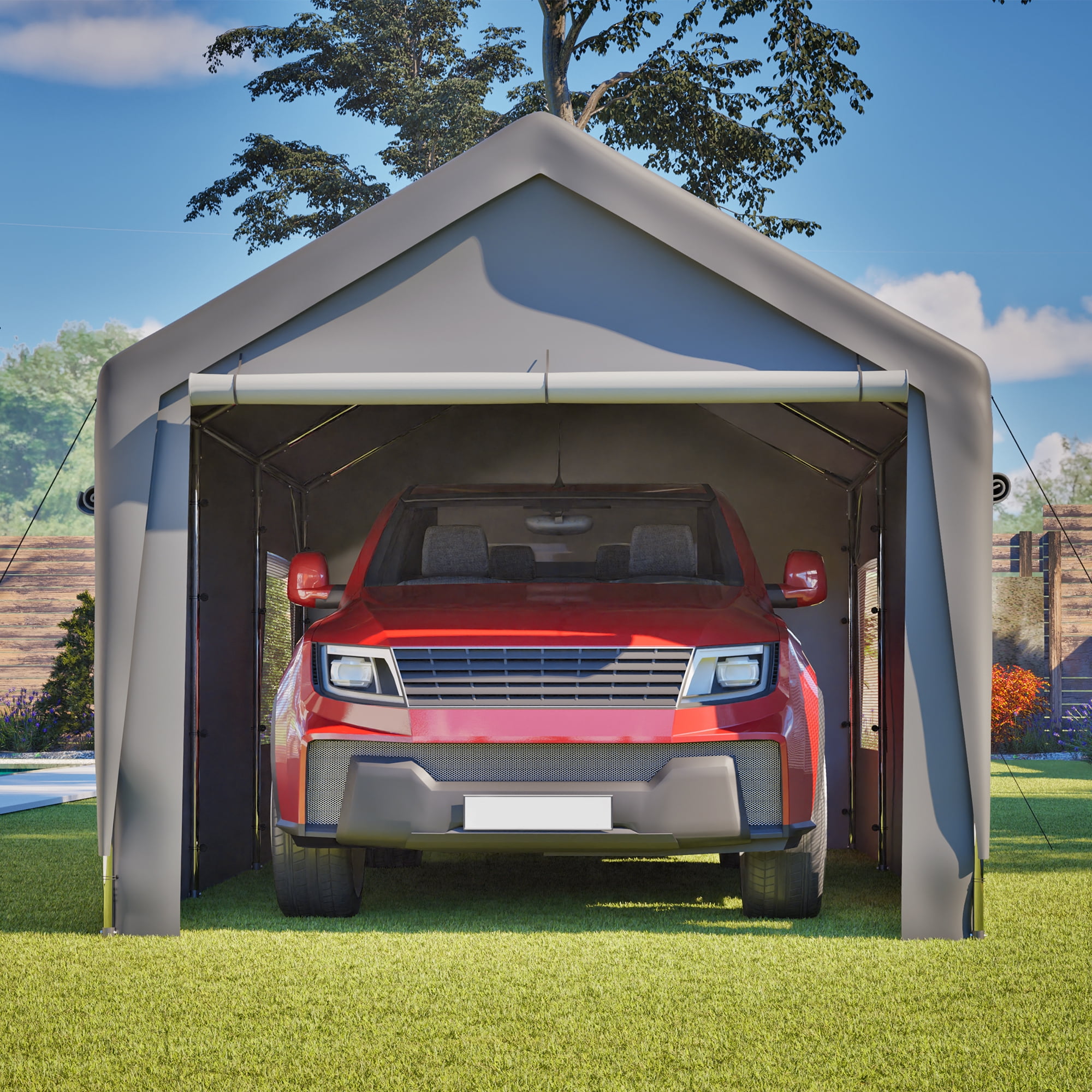Residential Carports, Carport Canopy 10x20 FT Heavy Duty Boat Car Canopy Garage with Removable Sidewalls and Roll-up Ventilated Windows, Grey Outdoor Carports,Metal Portable Carports