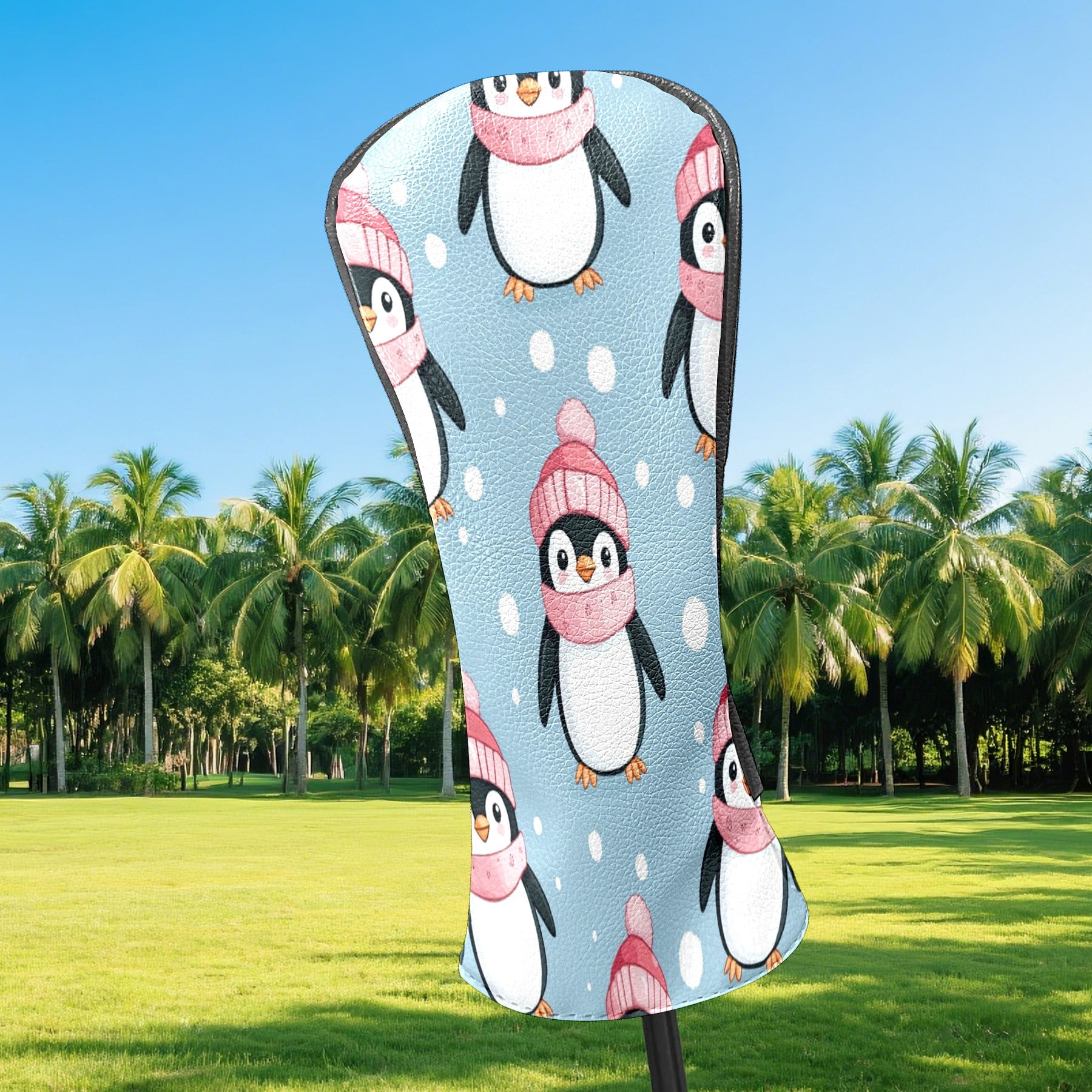 Golf Club Covers PU Leather Waterproof Head Covers for Fairway Woods Hybrids Cartoon Penguin Pattern