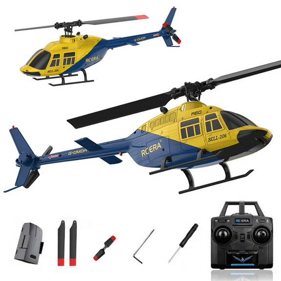 1/42 Scale A60 RC Helicopter for Adults, RC ERA BELL 206 Mini 4CH 2.4GHz 90-Class Flybarless Helicopter with 6-Axis Gyro, Beginner RTF Aircraft Gift for Birthday Christmas (1 Battery)
