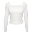 thumbnail image 4 of Trendy Square Neck Tops Womens 2024 Fashion Long Sleeve Slim Fit Crop Tee Tshirt Solid Sexy Casual Basic T Shirts (Medium, White), 4 of 6