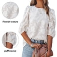 thumbnail image 4 of Top suelto de gasa con mangas de burbuja Camisa con textura floral （blanco）, 4 of 6