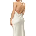 thumbnail image 4 of Robe Maxi Froncée Dos Nu pour Femmes à Bretelles Spaghetti, Robe Nuisette en Satin, Col Licou, Fente, Longues Robes de Soirée, Vert, P, 4 of 7